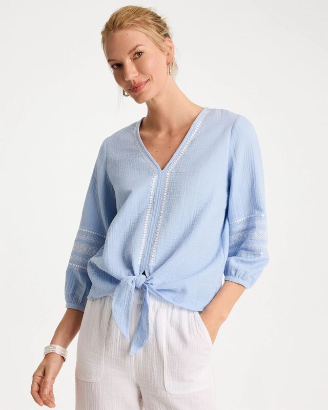 Cotton Gauze Tie-Front Blouse - image 1